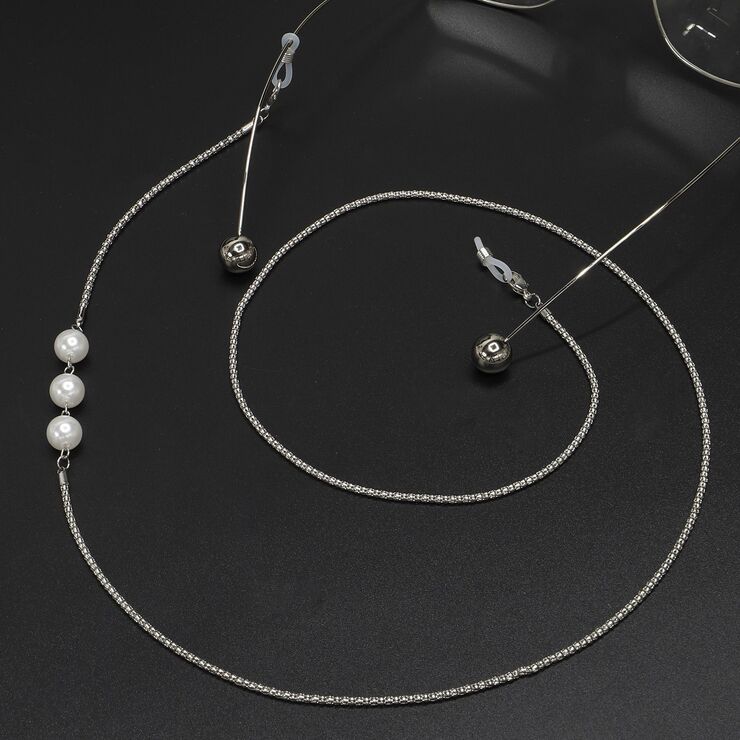 Металлическая нескользящая цепочка, с жемчужными бусинами, для очков и масок GL583