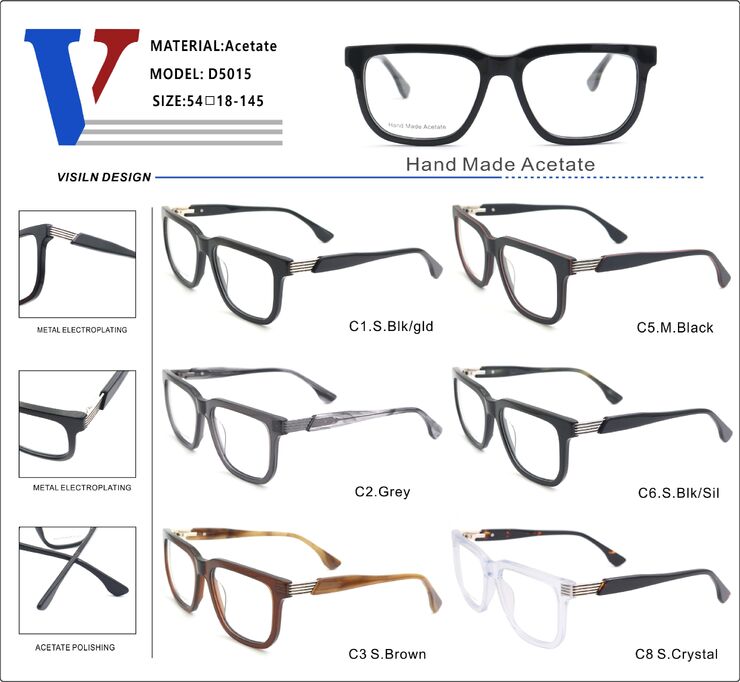 Plastic acetate frame with spring hinges D5015-DA