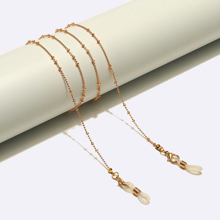 Металлическая нескользящая цепочка золотого цвета, с бусинами, для очков и масок GL1645