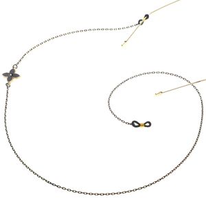Black-colored metal non-slip chain, with flower grass, for glasses and masks GL091
