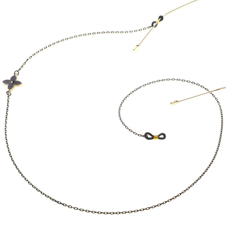 Металлическая нескользящая цепочка черного цвета, с цветком клевера, для очков и масок GL091