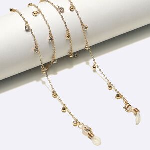 Gold-colored metal non-slip chain, with transparent rhinestones, for glasses and masks GL1461
