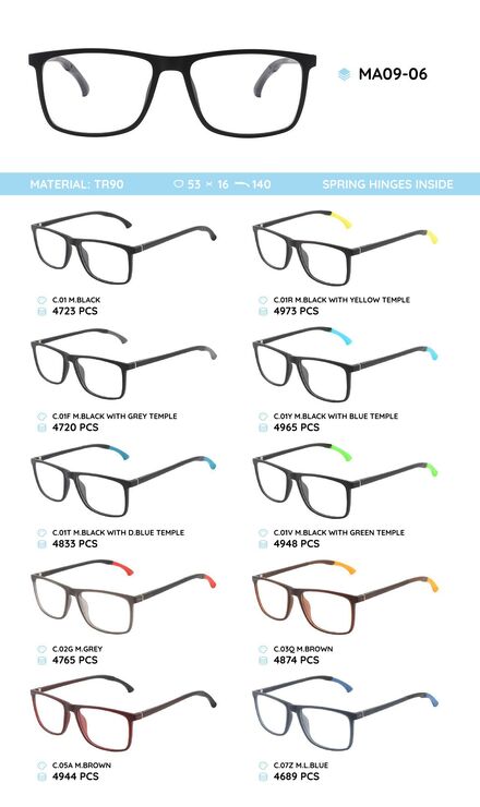 TR-90 plastic frames for glasses, with spring hinges MA09-06