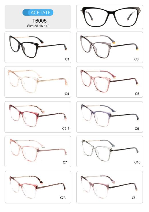 Plastic acetate frame for women with spring hinges T6005-DA