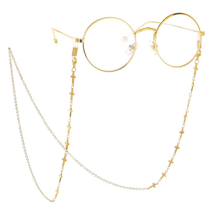 Gold-colored metal non-slip chain, with cross, for glasses and masks GL113