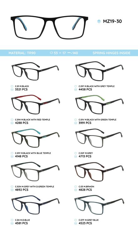 TR-90 plastic frames for glasses, with spring hinges MZ19-30