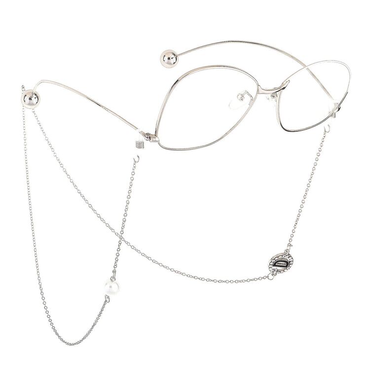 Metal non-slip chain, with pendant letter D and pearl bead, for glasses and masks GL545