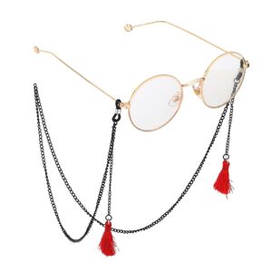 Black-colored metal non-slip chain, with pendant red tassel, for glasses and masks GL755