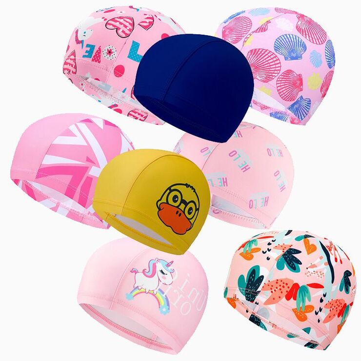 Textile waterproof swimming cap for kids 儿童花色布帽-YU