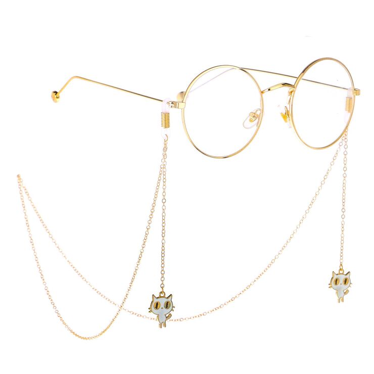 Gold-colored metal non-slip chain, with pendant kitten, for glasses and masks GL247