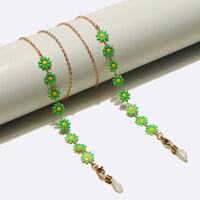 Металлическая нескользящая цепочка золотого цвета, с зеленой ромашкой, для очков и масок GL1647