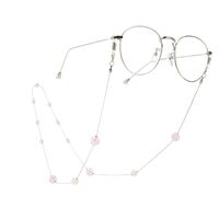 Silver-colored metal non-slip chain, with pink cracked beads, for glasses and masks GA061