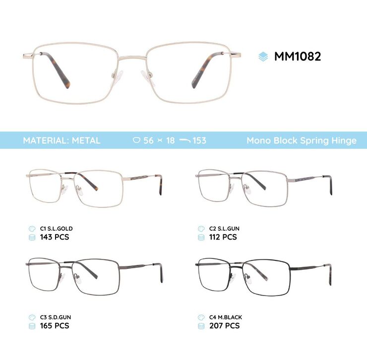 Metal men's frame for glasses with spring hinges MM1082