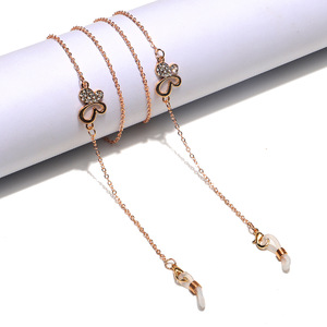 Golden glasses chain with rhinestone butterfly GL1214