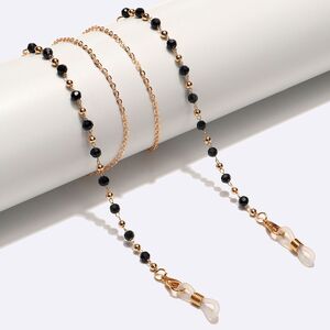 Gold-colored metal non-slip chain, with black crystal, for glasses and masks GL1587