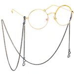 Black-colored metal non-slip chain, with pendant glasses, for glasses and masks GL413
