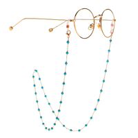 Gold-colored metal non-slip chain, with round turquoise beads, for glasses and masks GL997