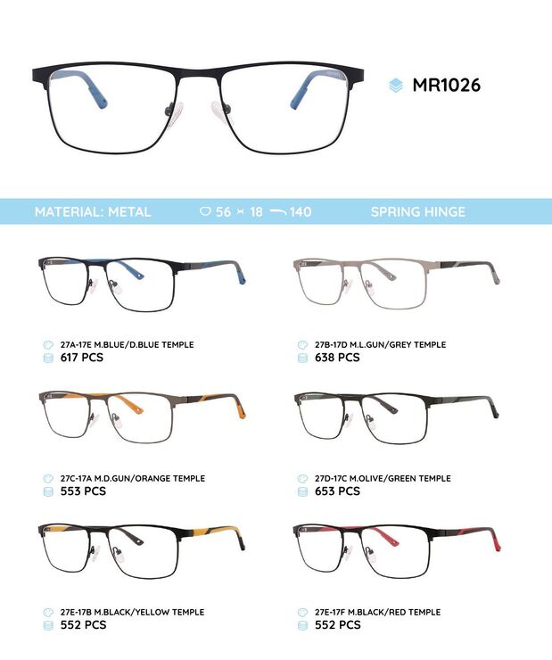 Металлическая оправа с дужками из материала TR-90 со встроенным флексом MR1026