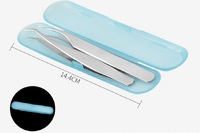 Set of 2 stainless steel tweezers with a plastic case