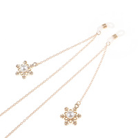 Gold-colored metal non-slip chain, with pendant snowflake with pearl, for glasses and masks GL826