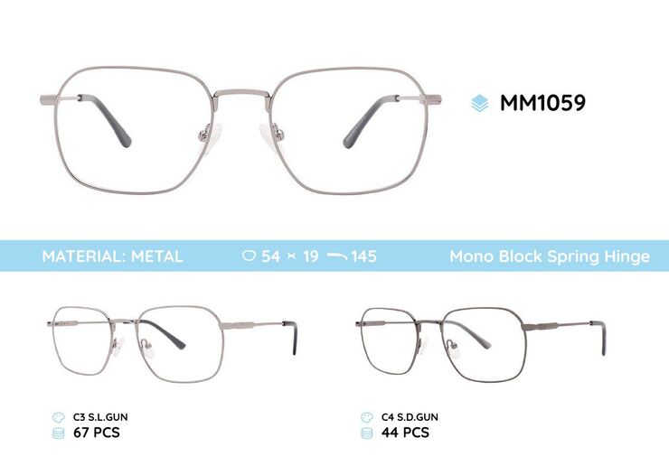 Metal men's frame for glasses with spring hinges MM1059