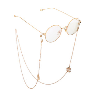 Gold-colored metal non-slip chain, with rose, for glasses and masks GL665