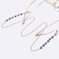 Gold-colored metal non-slip chain, with turquoise beads and eyes, for glasses and masks GL1735