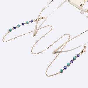 Gold-colored metal non-slip chain, with turquoise beads and eyes, for glasses and masks GL1735