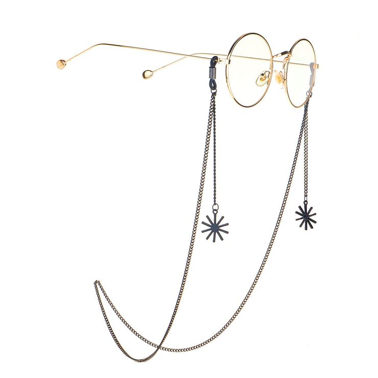 Black-colored metal non-slip chain, with pendant snowflake, for glasses and masks GL981