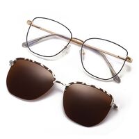 Оправа металлическая с защитой от синего света с флексом + магнитная солнцезащитная насадка (клипон) 7019-GT