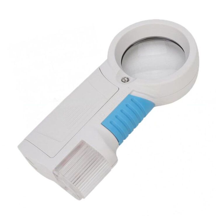 Magnifier with universal backlight, magnifying glass with handle 7011-XX, diameter 38 mm, magnification: 12Х