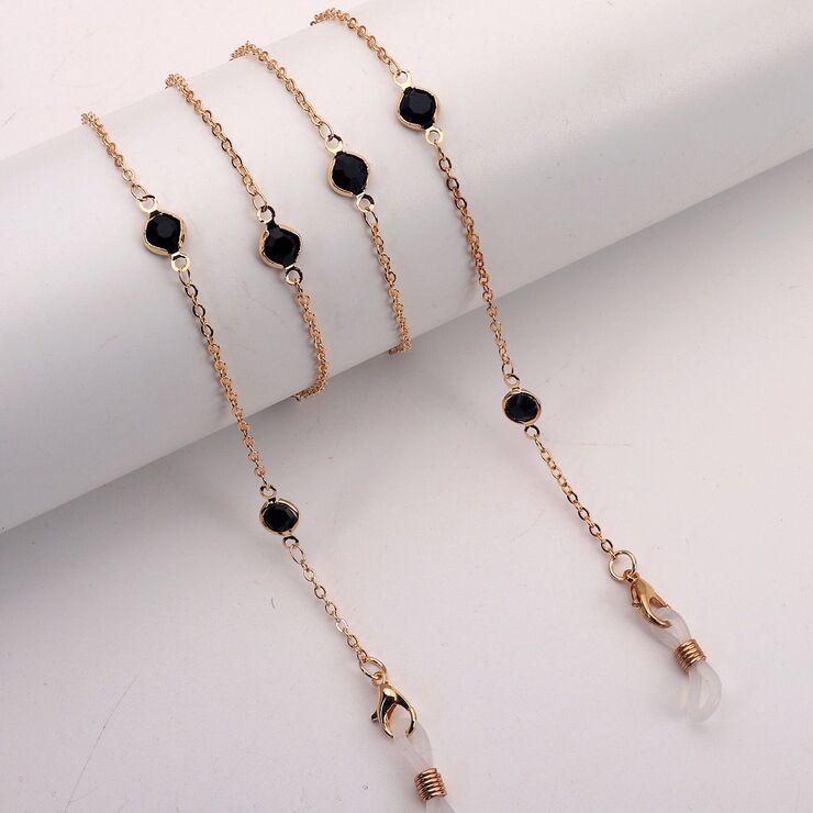 Gold-colored metal non-slip chain, with black crystal, for glasses and masks GL1882