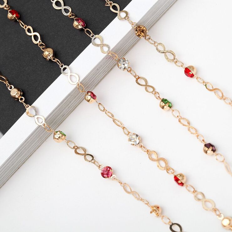 Металлическая нескользящая цепочка, с цветными стразами, для очков и масок GA083