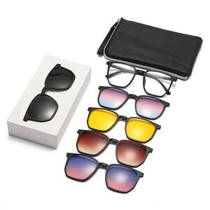 TR90/PC plastic frame + 5 polarized sun protection magnet clip-on set + leather bag El Dorado EL9507