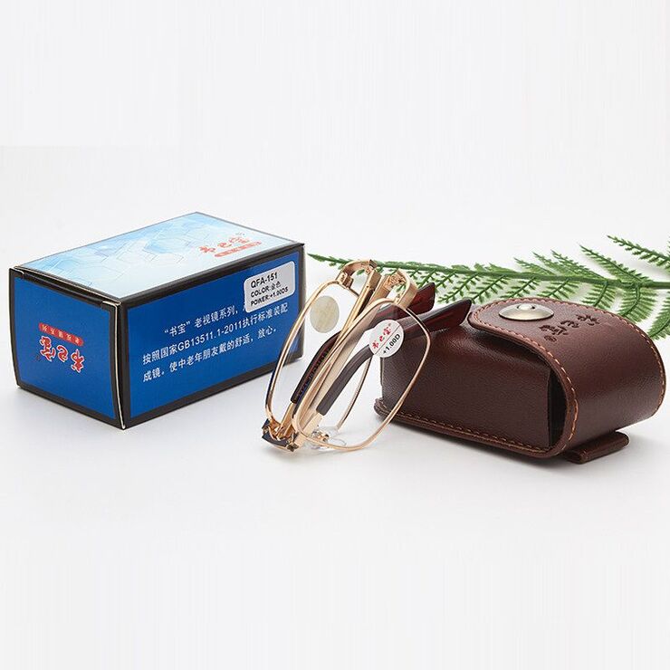 Очки металлические складные для чтения QFA-151 с футляром, диоптрии от +1.00 до +4.00, РМЦ=62-64