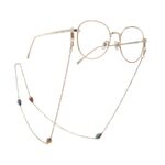 Металлическая нескользящая цепочка золотого цвета, с хрустальными бусинами в виде разноцветных капель воды, для очков и масок GA069