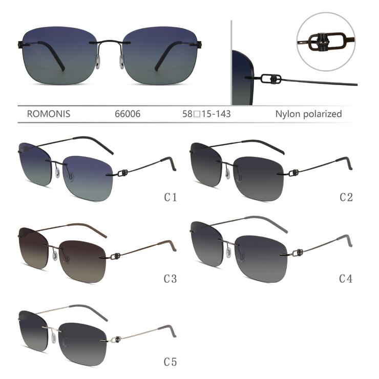 Rimless polarized metal sunglasses with nylon lenses for men Romonis R66006