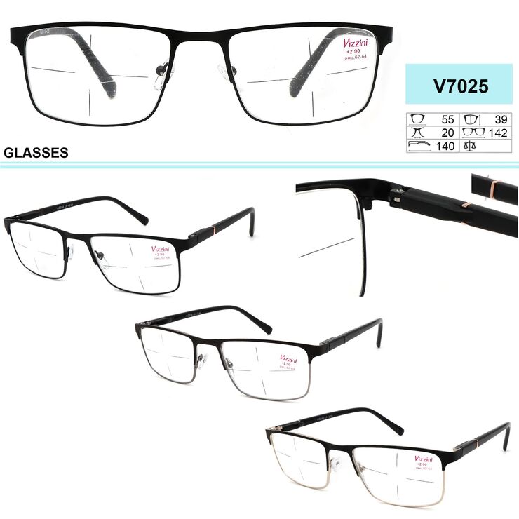 Eyeglasses for men with metal frames Vizzini V7025, dioptries to +1.00 to +4,00 (step 0,25)