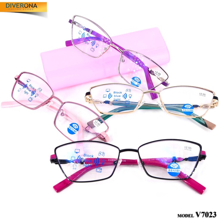 Women's metal eyeglasses with flex hinges Vizzini V7023 CASE PL BLOCK BLUE LIGHT dioptries to -8.00