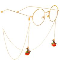Gold-colored metal non-slip chain, with pendant pumpkin hat, for glasses and masks GL311