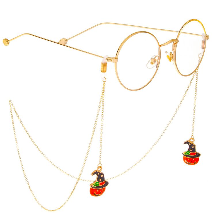 Gold-colored metal non-slip chain, with pendant pumpkin hat, for glasses and masks GL311