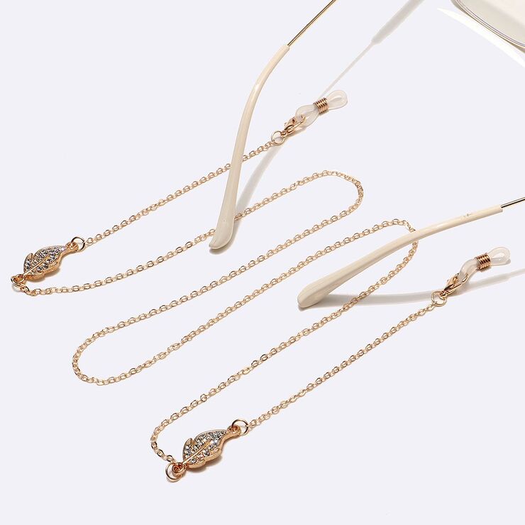 Металлическая нескользящая цепочка золотого цвета, с листом со стразами, для очков и масок GL1454