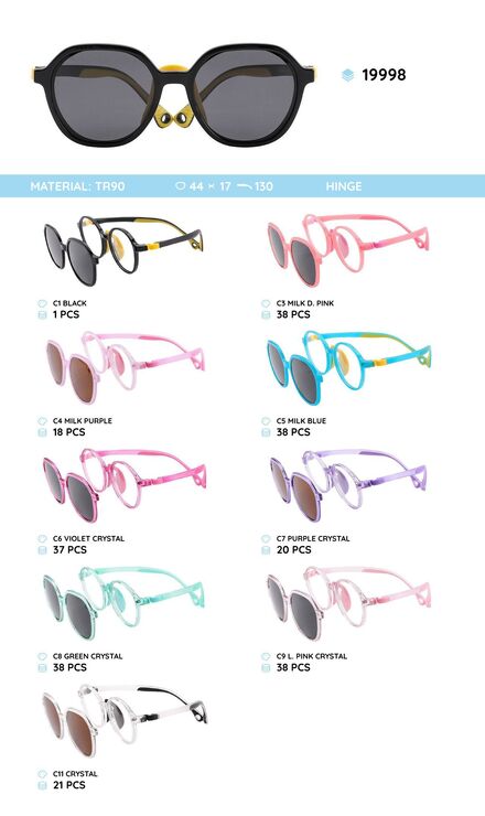 TR-90 plastic frames for kids with a sun protection clip-on 19998