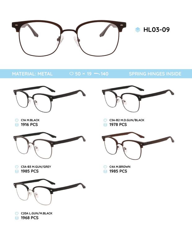 Металлическая оправа с дужками из материала TR-90 со встроенным флексом HL03-09