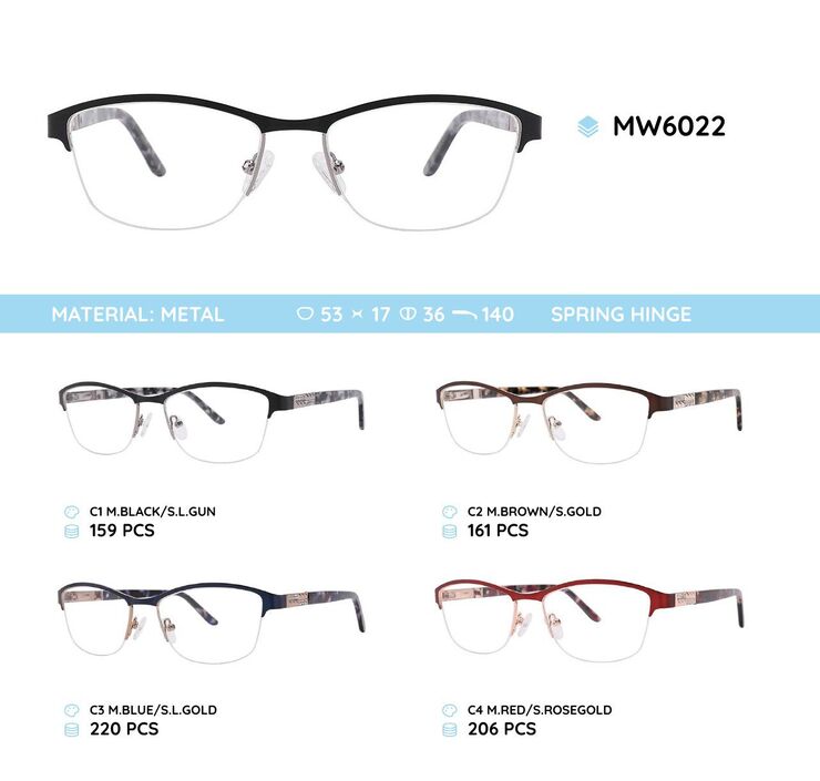 Оправа для очков металлическая женская полуободковая с флексом MW6022