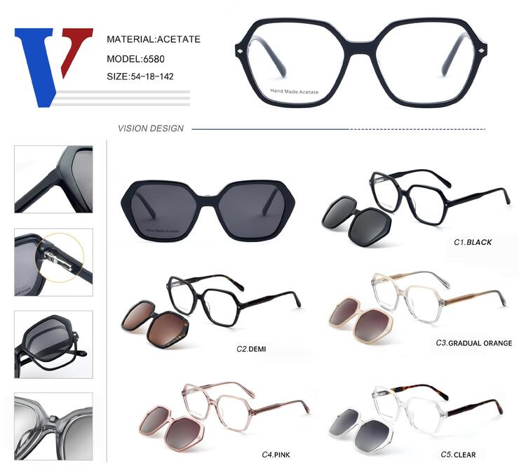 Plastic acetate frame with spring hinges + polarizing sun protection clip-on 6580-DA