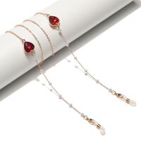 Металлическая нескользящая цепочка золотого цвета, с сердцем из кристалла и жемчугом, для очков и масок GL1503