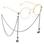 Black-colored metal non-slip chain, with pendant giraffe, for glasses and masks GL362