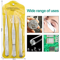 Set of 3 stainless steel tweezers with a PVC case TS-9803