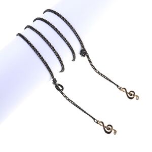 Black-colored metal non-slip chain, with pendant musical note, for glasses and masks GL833